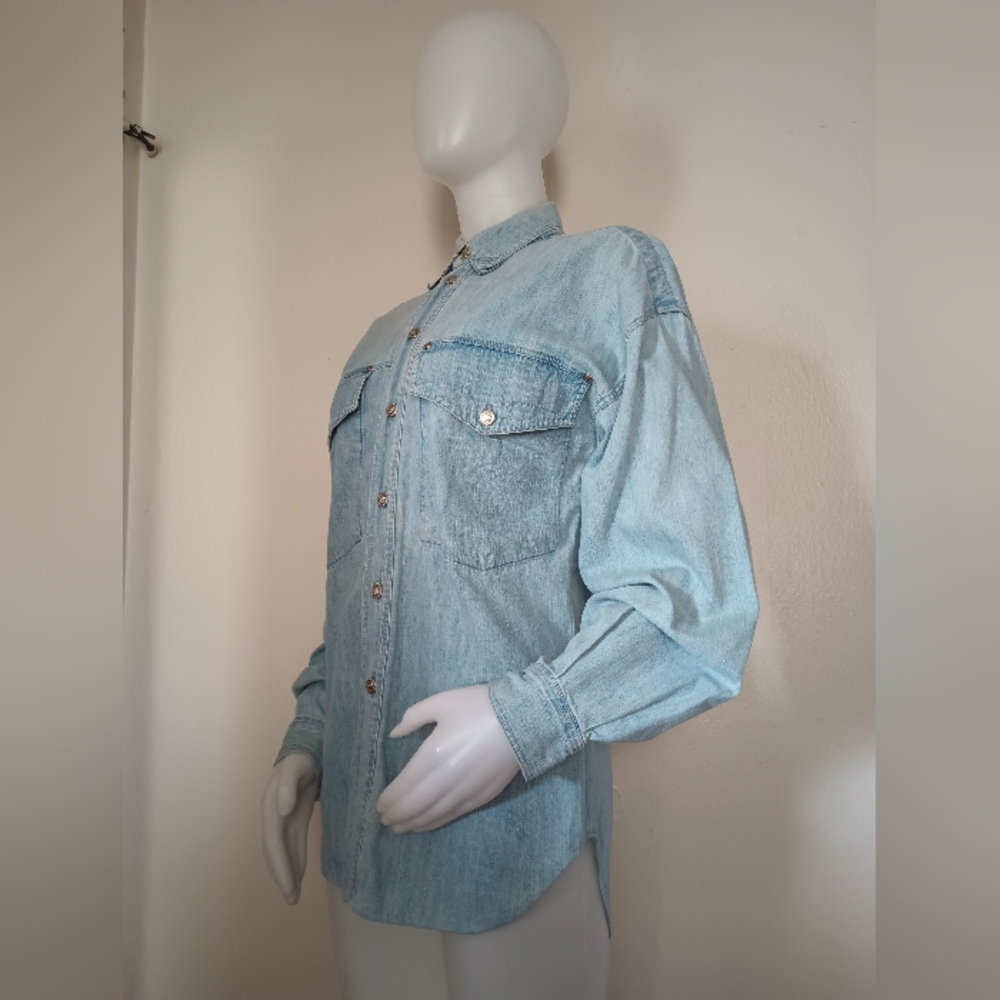 💙 Vintage '90s Versace Denim Western Button-Down Shirt - Picture 6 of 15